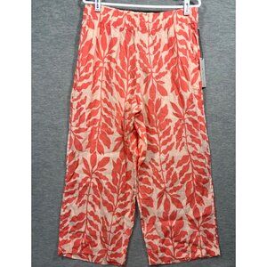 Rachel Zoe Womens Pants L Coral Leaf Pattern Linen Tropical Summer‎